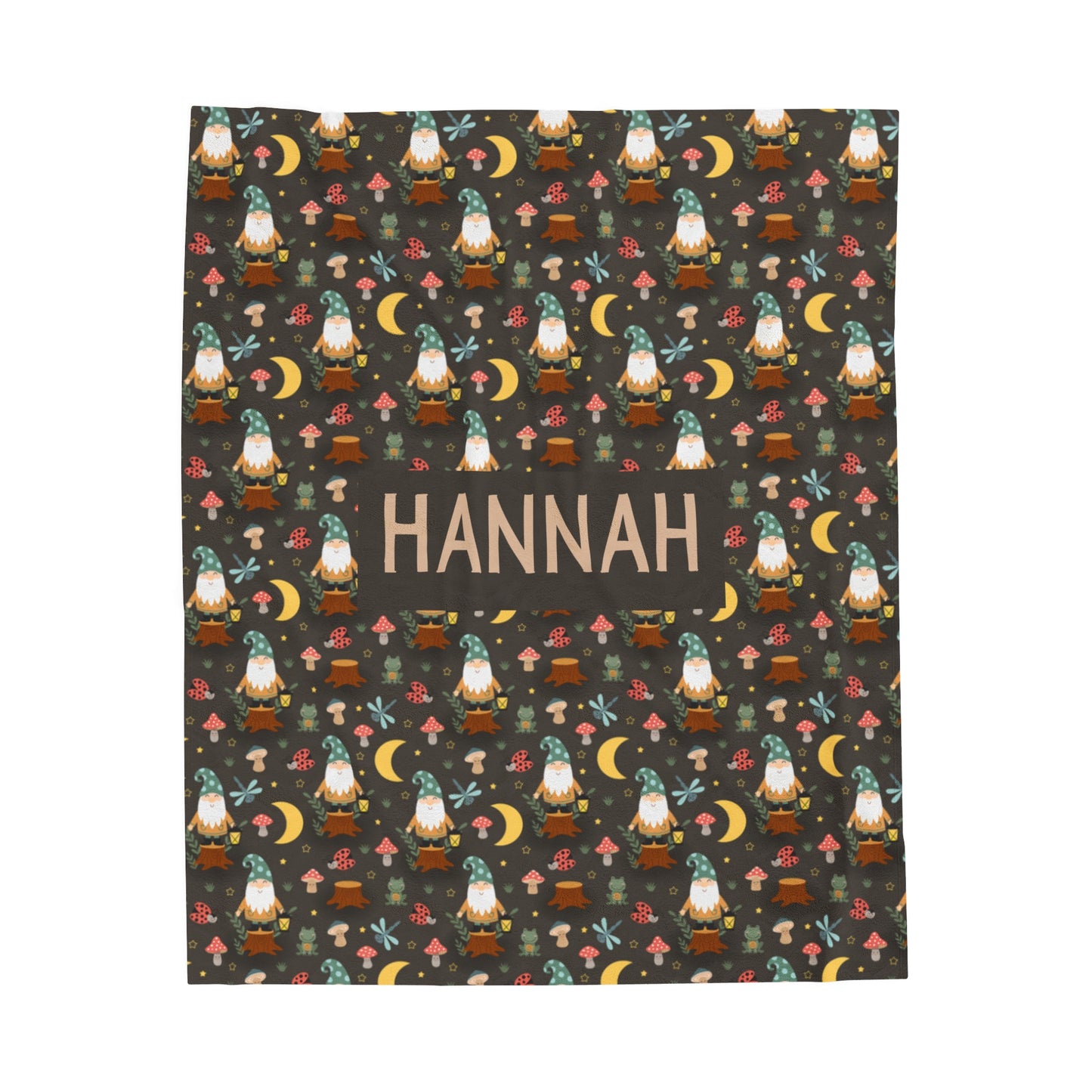 Gnomey Nights Velveteen Plush Blanket (INCLUDE CUSTOM NAME & FONT OPTION IN NOTES AT CHECKOUT)