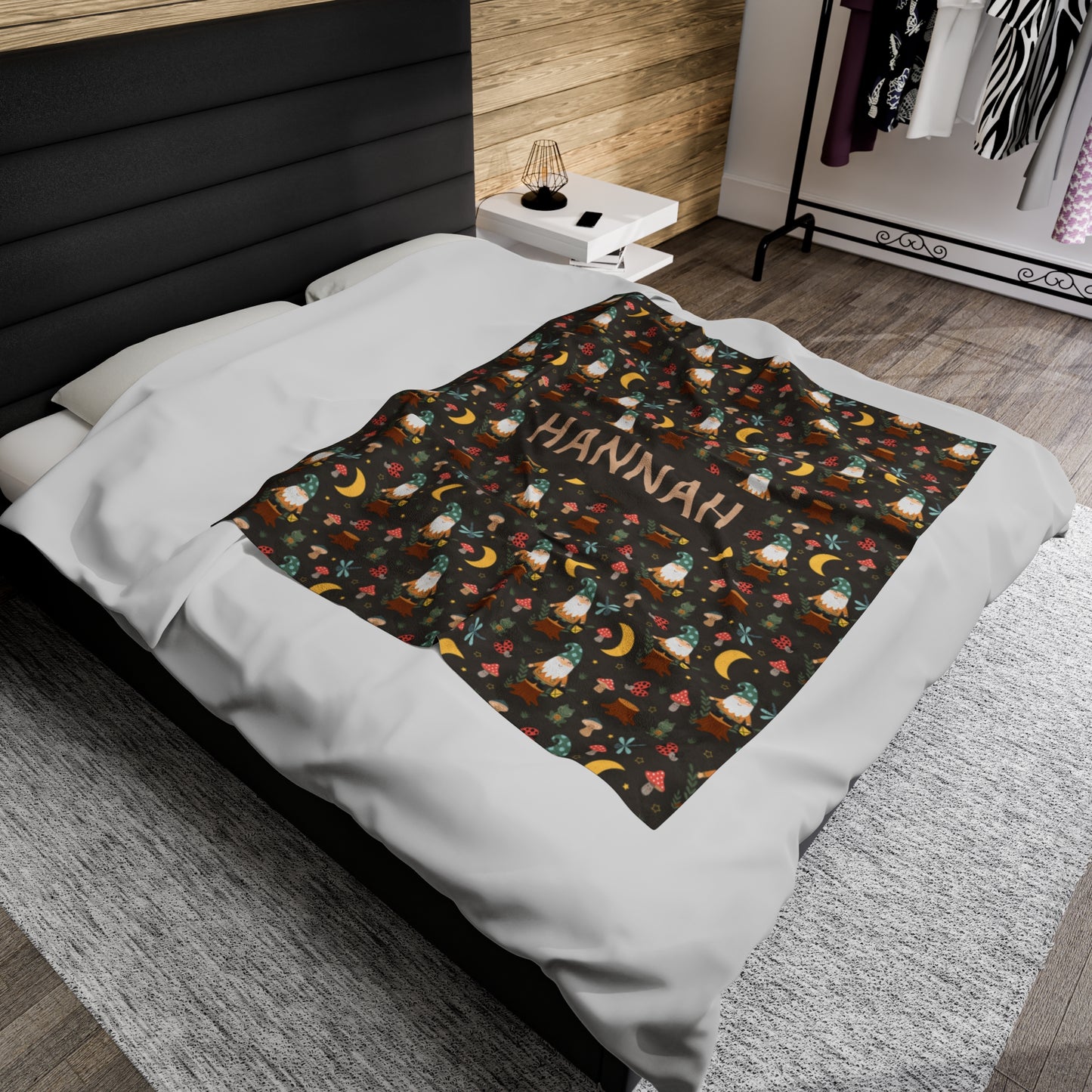 Gnomey Nights Velveteen Plush Blanket (INCLUDE CUSTOM NAME & FONT OPTION IN NOTES AT CHECKOUT)