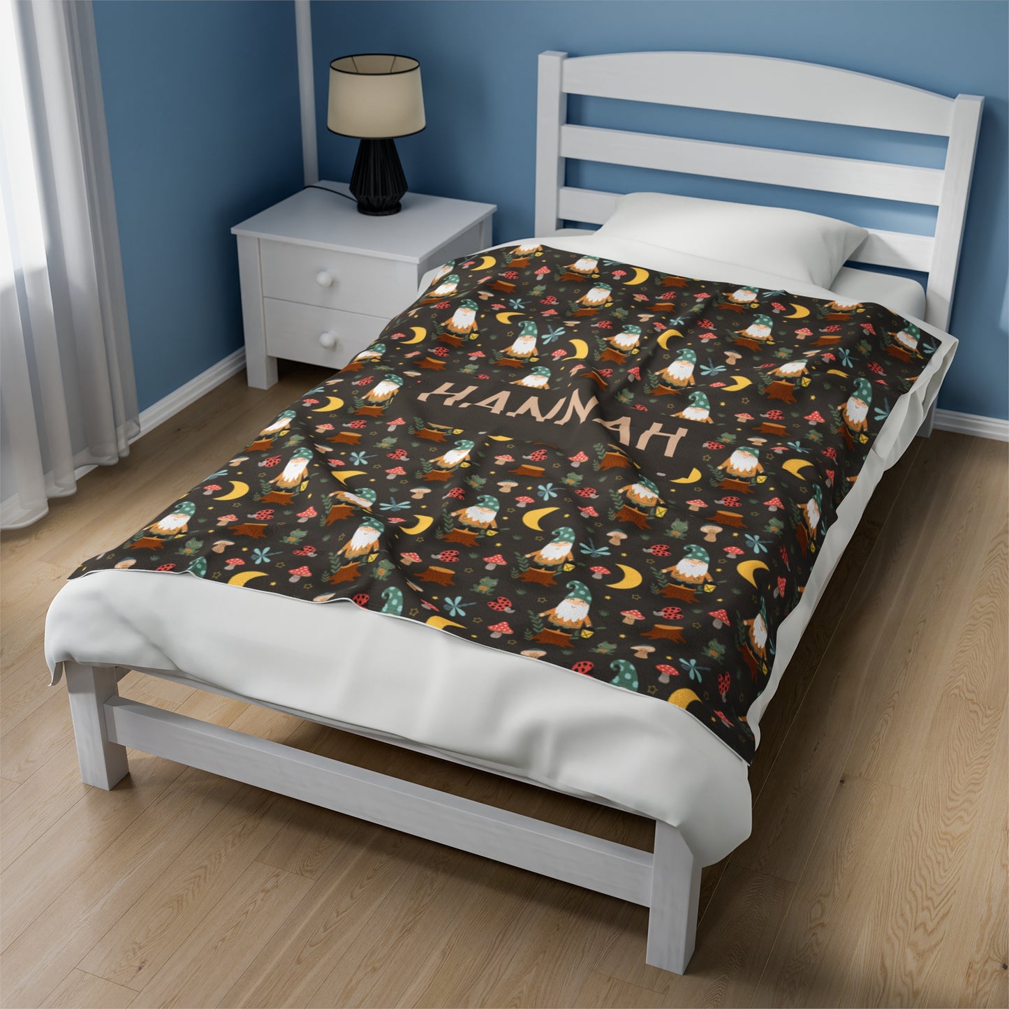 Gnomey Nights Velveteen Plush Blanket (INCLUDE CUSTOM NAME & FONT OPTION IN NOTES AT CHECKOUT)