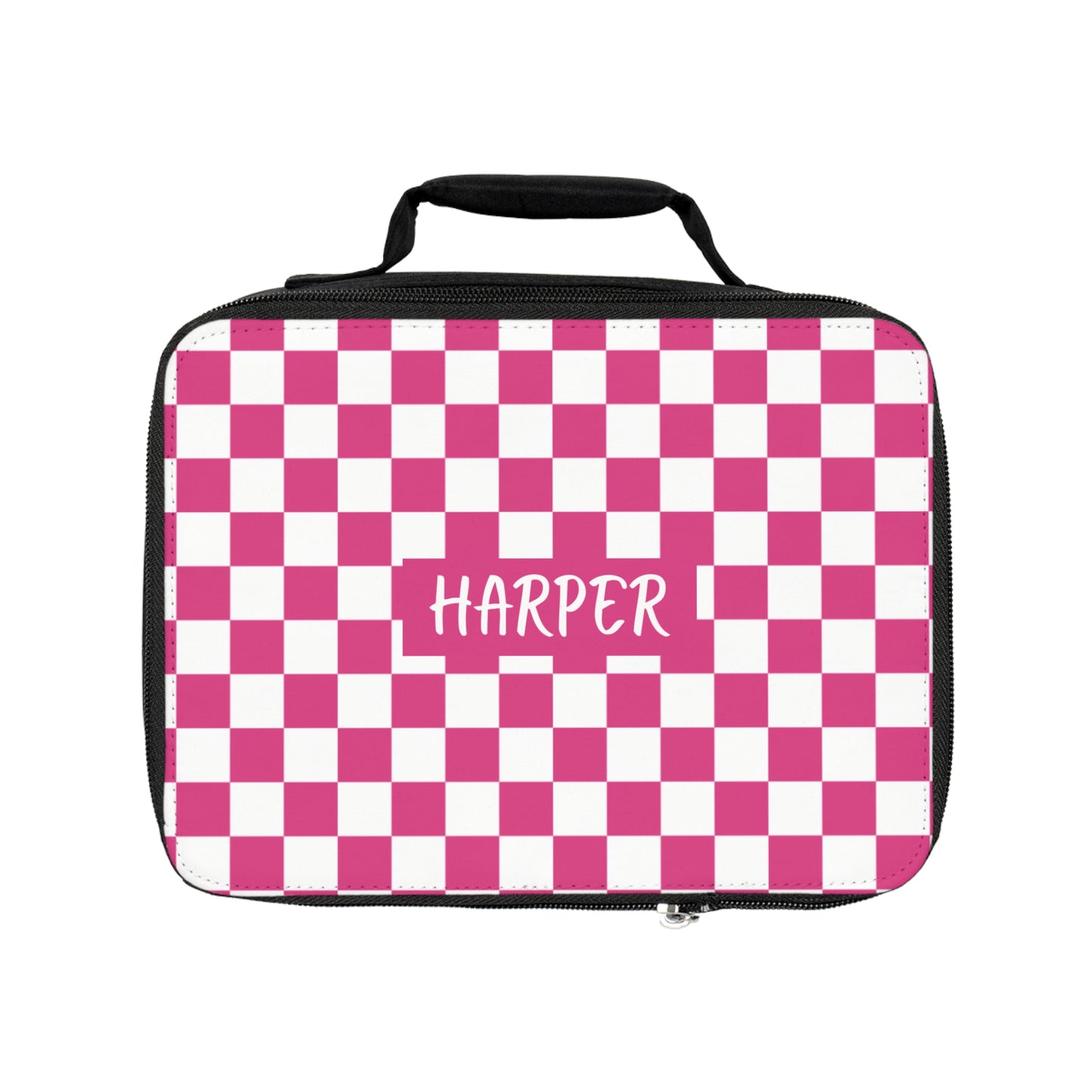 Pink Checks Lunch Bag (INCLUDE CUSTOM NAME & FONT OPTION IN NOTES AT CHECKOUT)