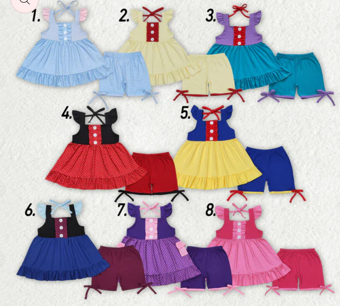 Princess Inspired Ruffle Tunic & Shorts Sets