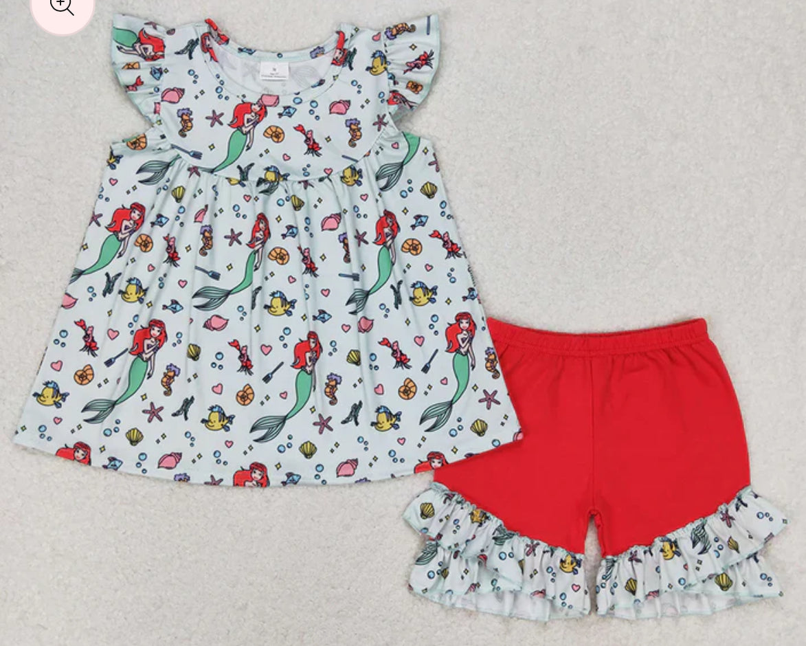 Princess Flutter Sleeve Shorts Sets