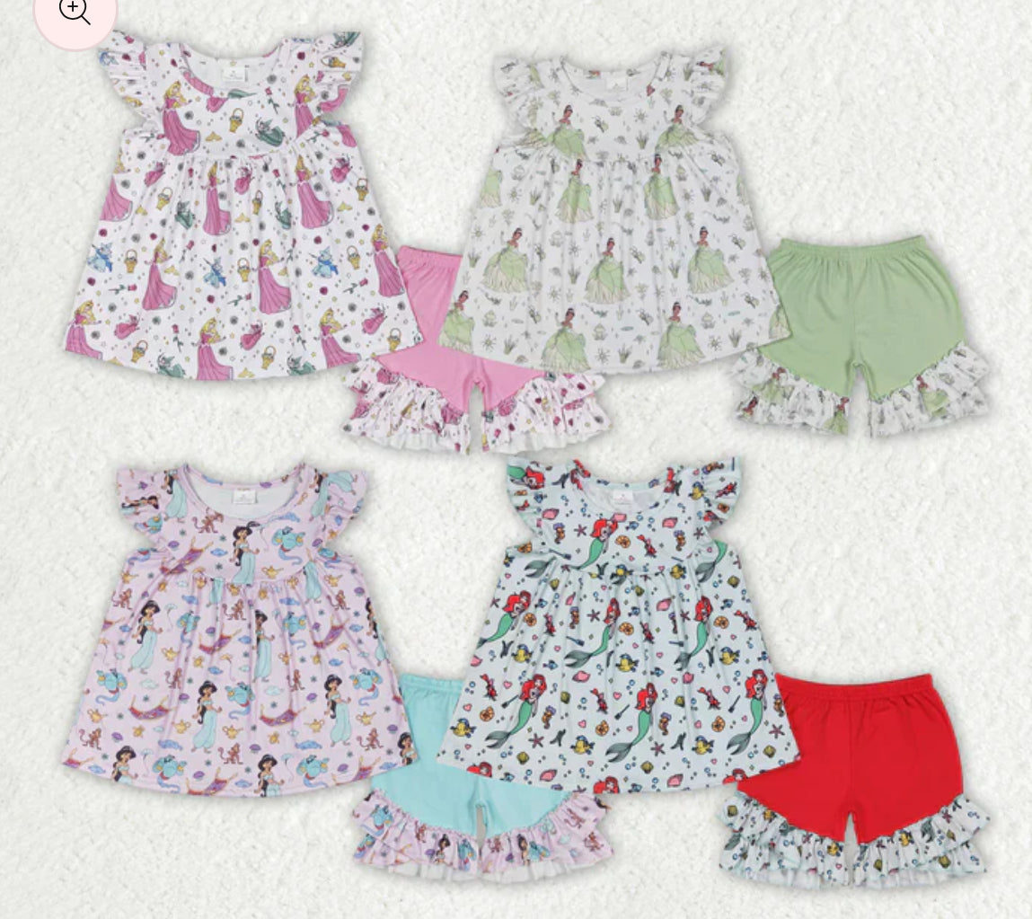 Princess Flutter Sleeve Shorts Sets