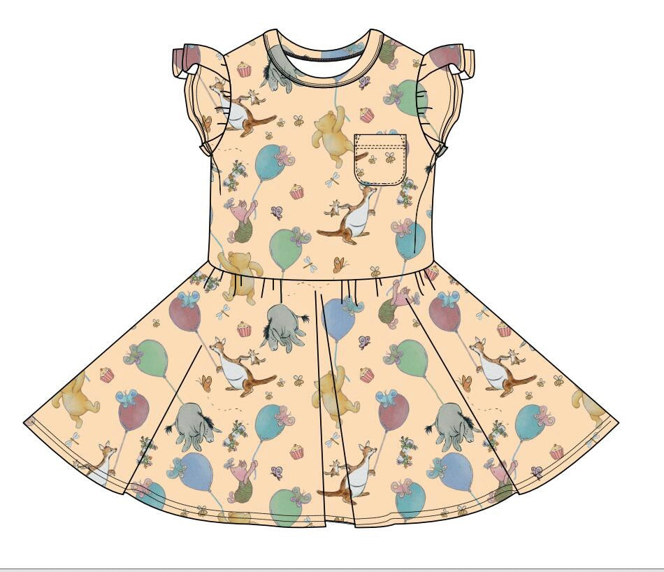 Beary Best Party (Classic Pooh) Ruffle Sleeve Twirl Dress