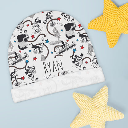 Steamboat Willie Baby Beanie (INCLUDE CUSTOM NAME & FONT OPTION IN NOTES AT CHECKOUT)