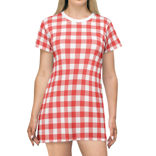 Red Gingham T-Shirt Dress