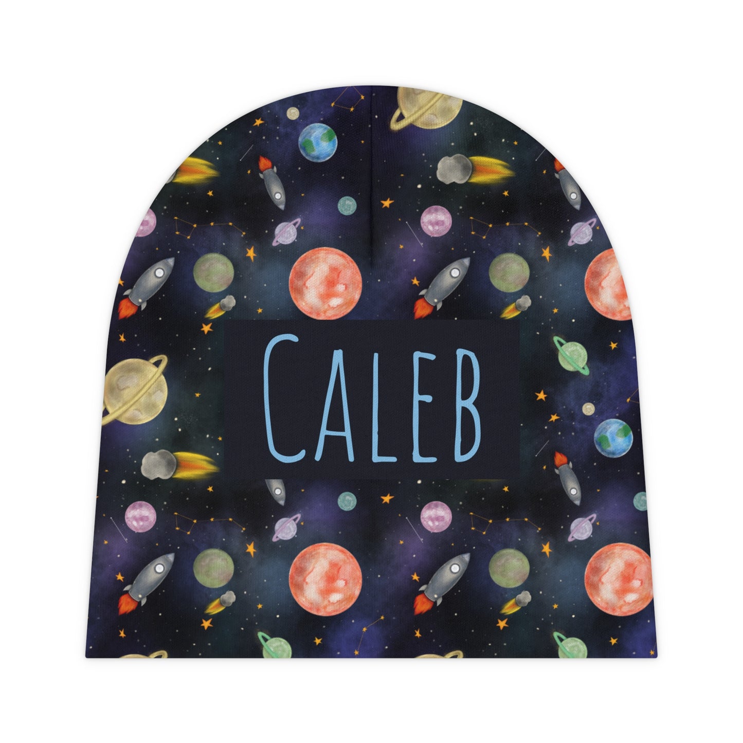 Teddy’s Space Adventure Baby Beanie (INCLUDE CUSTOM NAME & FONT OPTION IN NOTES AT CHECKOUT)