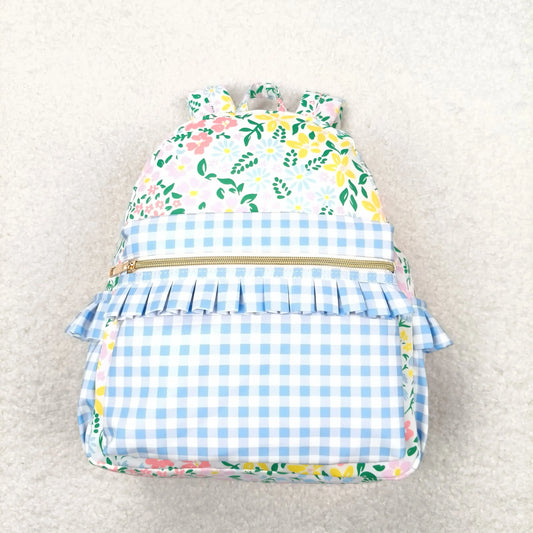 Blue Plaid Floral Backpack