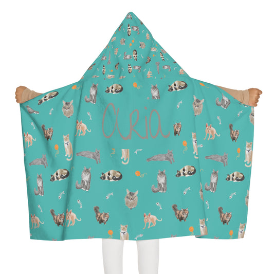 Purr-fectly Cozy Youth Hooded Towel (INCLUDE CUSTOM NAME & FONT OPTION IN NOTES AT CHECKOUT)