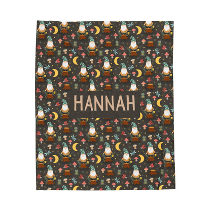 Gnomey Nights Velveteen Plush Blanket (INCLUDE CUSTOM NAME & FONT OPTION IN NOTES AT CHECKOUT)