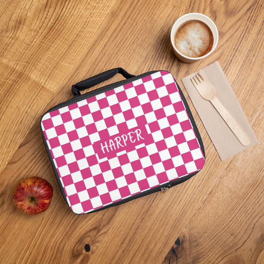 Pink Checks Lunch Bag (INCLUDE CUSTOM NAME & FONT OPTION IN NOTES AT CHECKOUT)