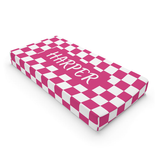 Pink Checks Changing Pad Cover (INCLUDE CUSTOM NAME & FONT OPTION IN NOTES AT CHECKOUT)