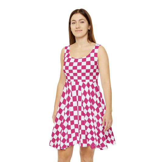 Pink Checks Skater Dress