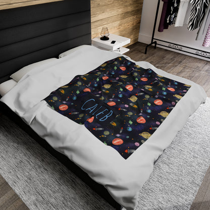 Teddy’s Space Adventure Velveteen Plush Blanket (INCLUDE CUSTOM NAME & FONT OPTION IN NOTES AT CHECKOUT)