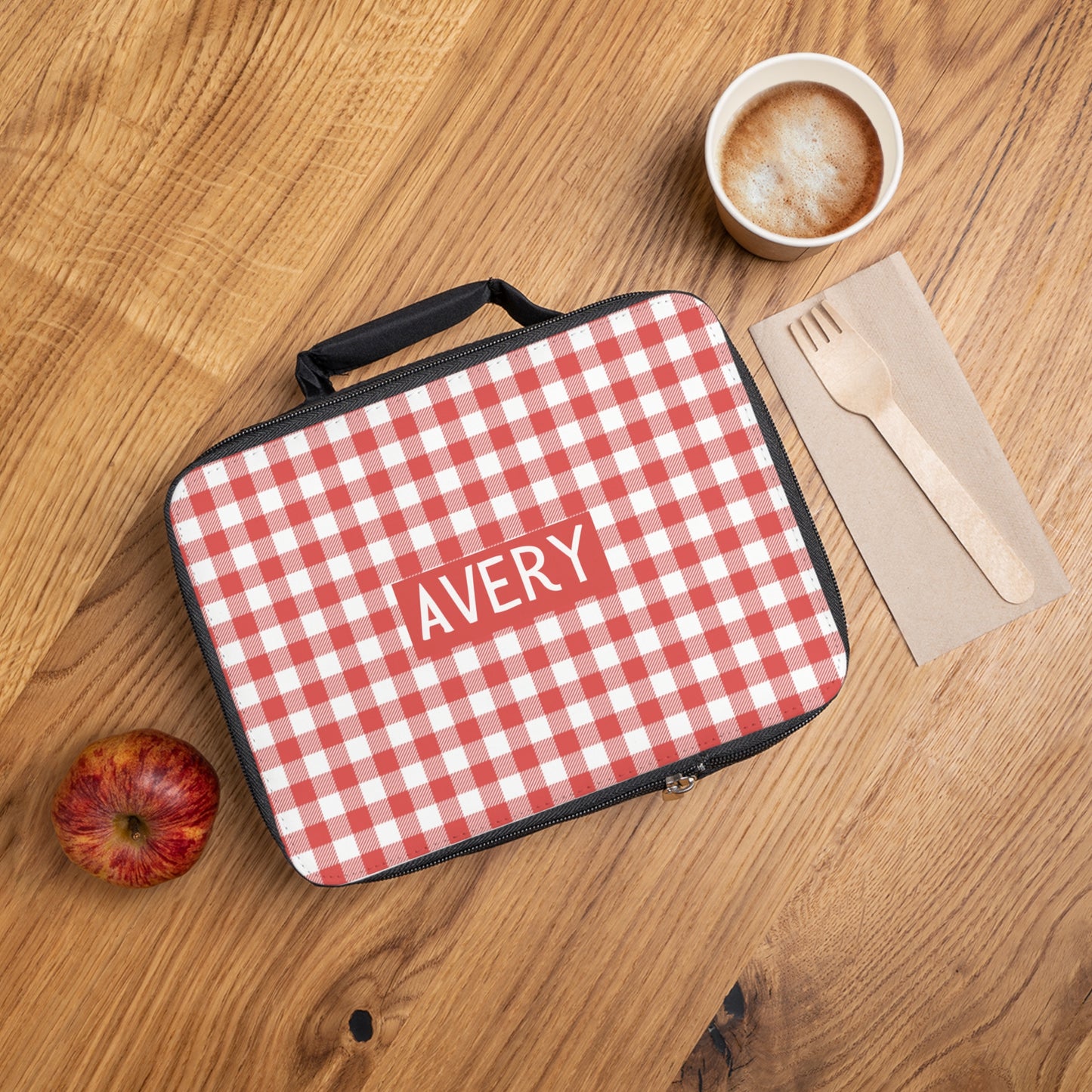 Red Gingham Lunch Bag (INCLUDE CUSTOM NAME & FONT OPTION IN NOTES AT CHECKOUT)