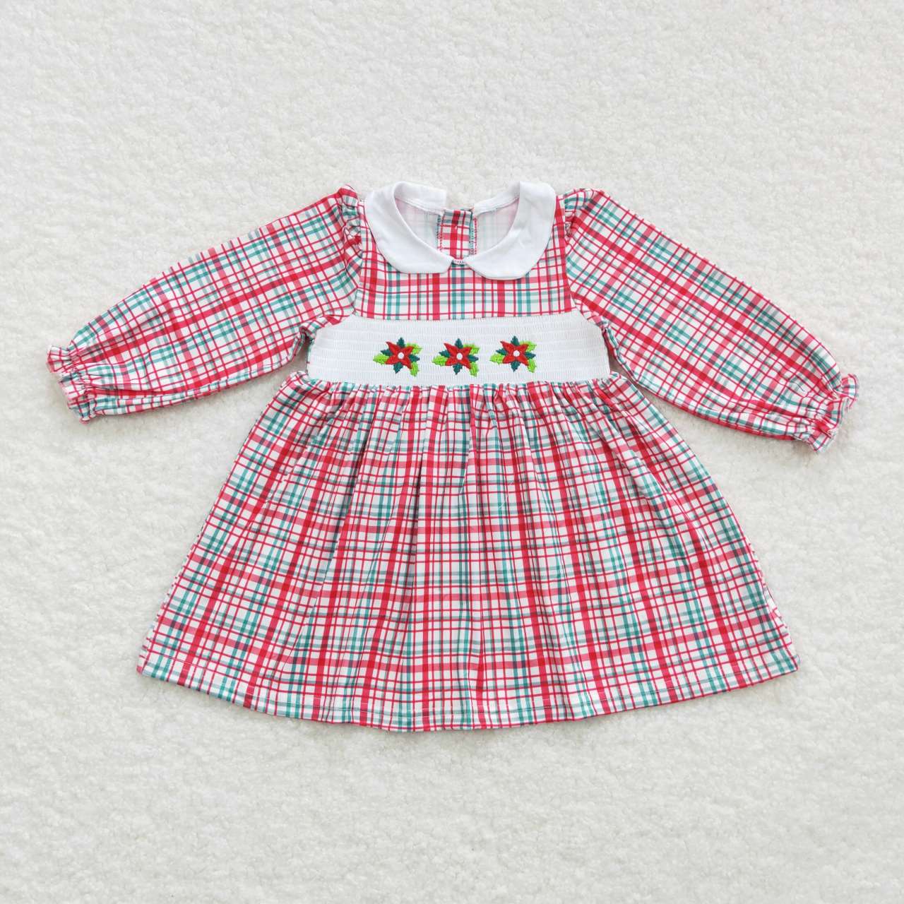 Smocked Plaid Poinsettas Dress