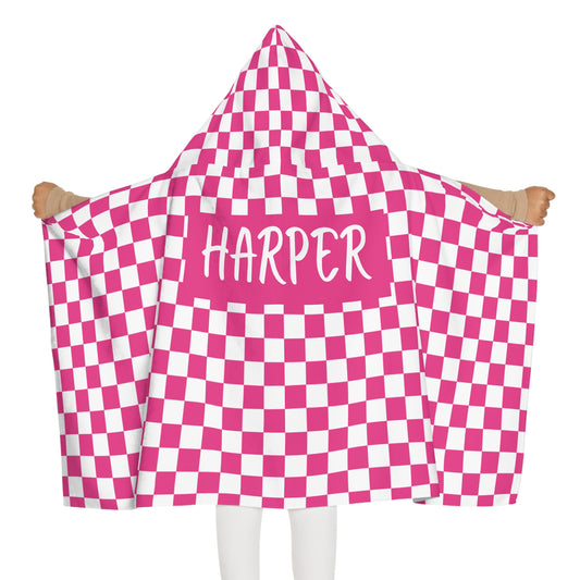 Pink Checks Youth Hooded Towel (INCLUDE CUSTOM NAME & FONT OPTION IN NOTES AT CHECKOUT)