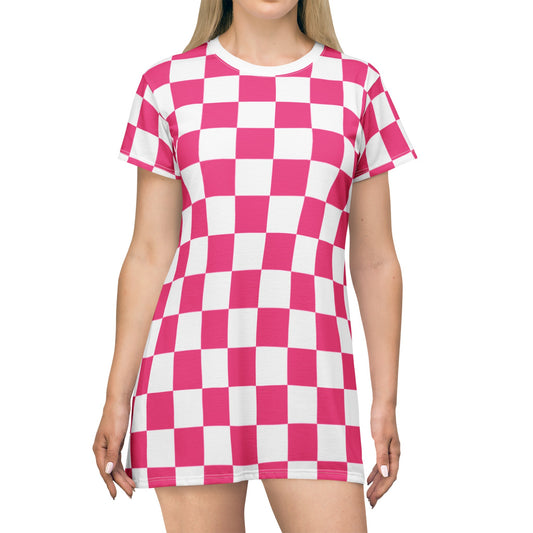 Pink Checks T-Shirt Dress