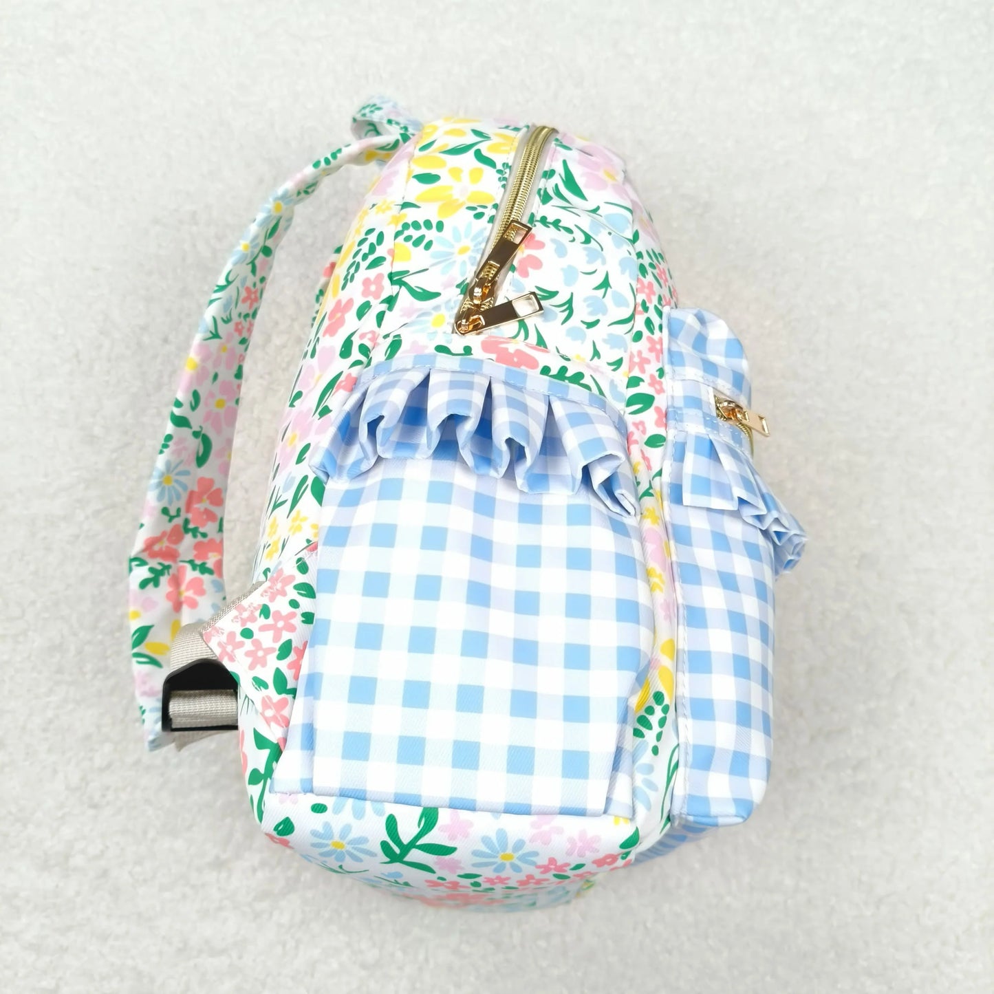 Blue Plaid Floral Backpack