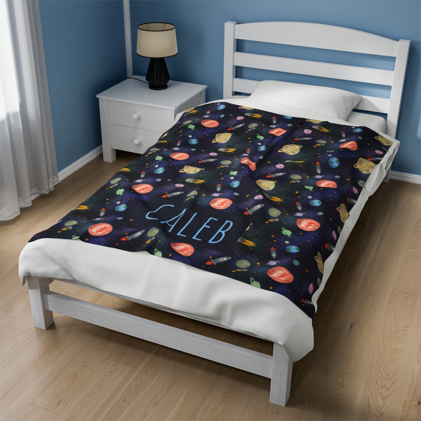 Teddy’s Space Adventure Velveteen Plush Blanket (INCLUDE CUSTOM NAME & FONT OPTION IN NOTES AT CHECKOUT)