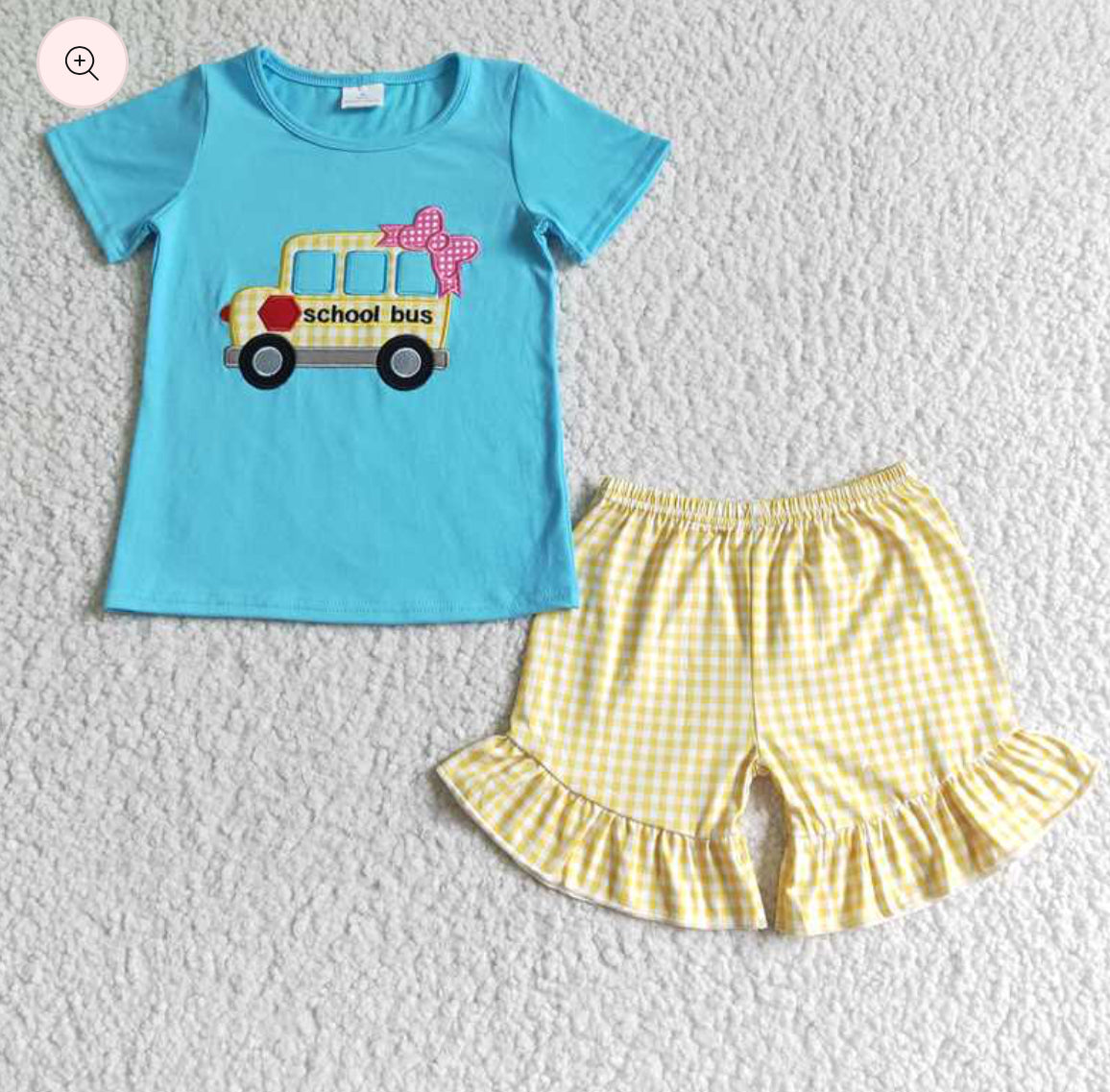 Back to School Bus Ruffle Shorts Set